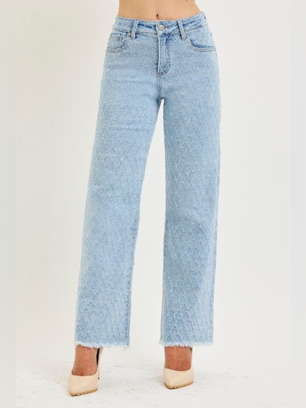 RISEN Premium Sculpting High-Rise Ankle Straight Textured Jeans